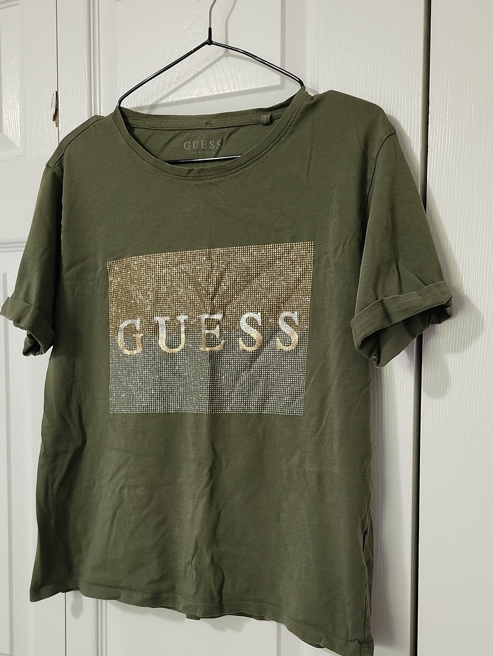 Guess Olive Green Metallic Logo Tee